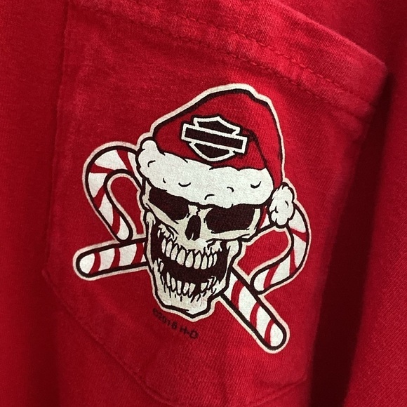 Harley Davidson red long sleeve Christmas tee - Picture 7 of 9